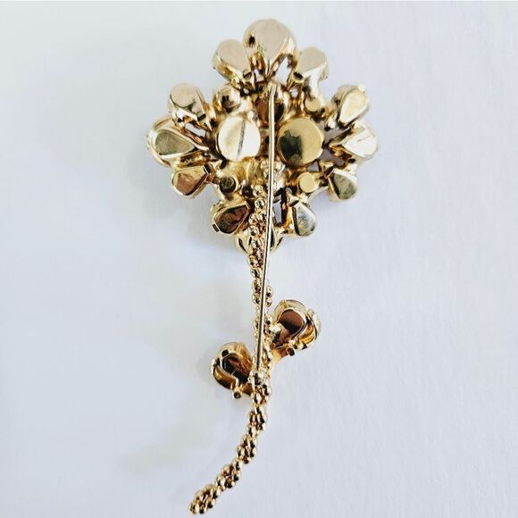 Vintage Large Rhinestone Amber Floral Flower Brooch Pin Juliana Weiss Kramer - Picture 16 of 16